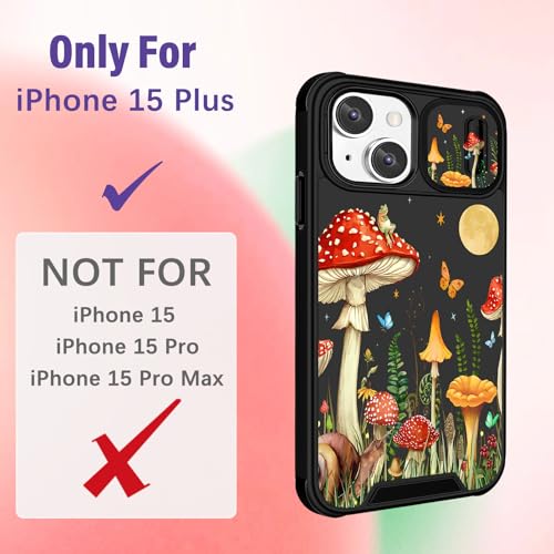Image of Funermei (2in1 for iPhone 15 Plus Case Women Girls Cute Cover Butterfly Moon Girly Pretty Mushroom Kawaii Aesthetic Design with Camera Cover Funda for Apple for iPhone 15 Plus Phone Cases 6.7 inch