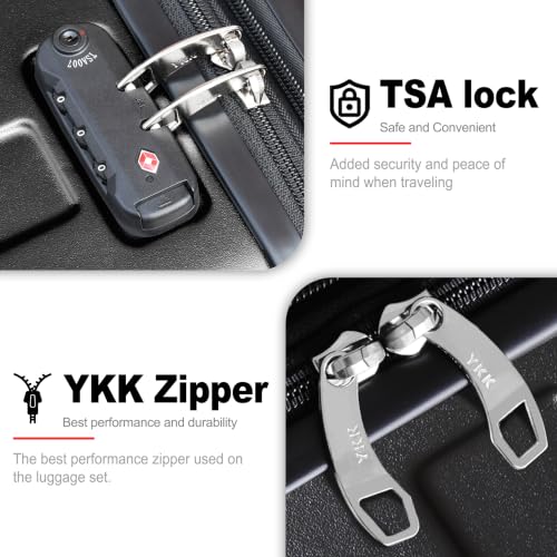 Image of KEYTANG Zebra Luggage Sets 3 Piece, 20 inch Carry On Luggage with Spinner Wheels, Hardside Business Travel Suitcase Set with TSA Lock, Lightweight Suitcase,20 /24 /28 inch,Black