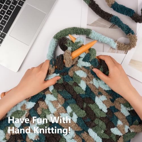 Image of Cozyful Chunky Yarn for Hand Knitting - #10 Chunky Chenille Blanket Yarn, Jumbo Big Thick Chunky Yarns for Crocheting, Tie Dye Bulky Knit Yarns, 8 Skein (20 yds 8 oz Each Skein), Multi Green&Coffee