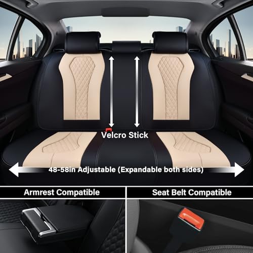 Image of Coverado Car Seat Covers, Leather Seat Covers Full Set, Beige Seat Covers, Car Seat Cushion, Driver Car Seat Covers, Waterproof Car Seat Protector Fit for Most Cars