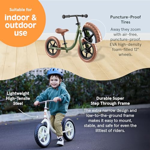 Image of Retrospec Cub Toddler Balance Bike for Ages 18 Months - 3 Years - 12in No-Pedal Beginner Bicycle with Adjustable Seat, Puncture-Proof Tires & Safe Low Frame Design