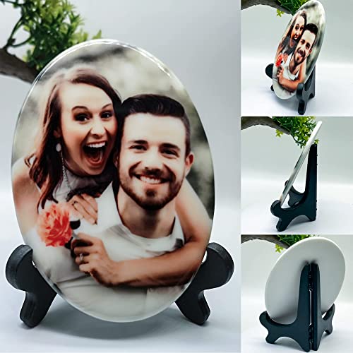 Image of Personalized Ceramic Photo for Headstone, Waterproof Picture for Grave Cemetery Tombstone Pictures Porcelain Cameo Funeral Portrait Memorial Monument Photo for Burial Stone Hanging Decorative Tiles