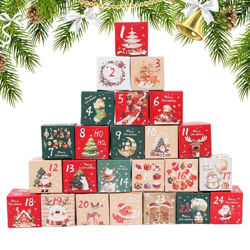 Cajas Vacías Para La Cuenta Atrás De Navidad - 24 Días Para Navidad Cajas Vacías Decorativas - Caja De Cartón Numerada Como Adorno Estacional Para Niños Niñas Adolescentes Adultos