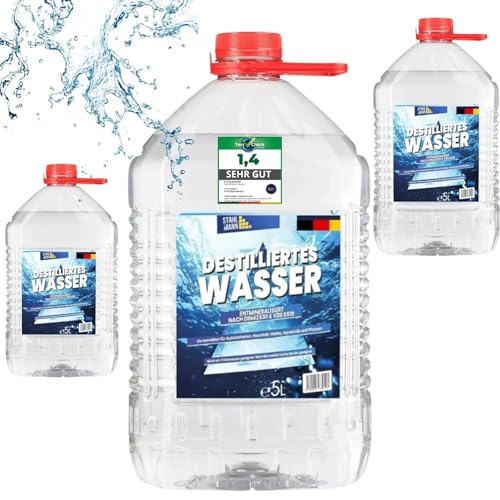 STAHLMANN Destilliertes Wasser [3x5L] - Destilliertes Wasser [Made in Germany] für Dampbügeleisen und vieles mehr Destilliertes Wasser (3x5L)