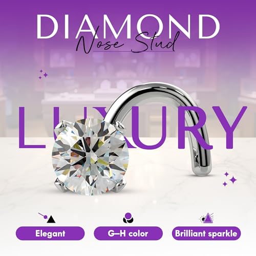 FreshTrends Diamond Nose Ring – 18G 1.5mm (0.015 ct. tw) Genuine Diamond Nose Stud – 14K Real Gold Nose Ring Twist Screw – Made in USA3