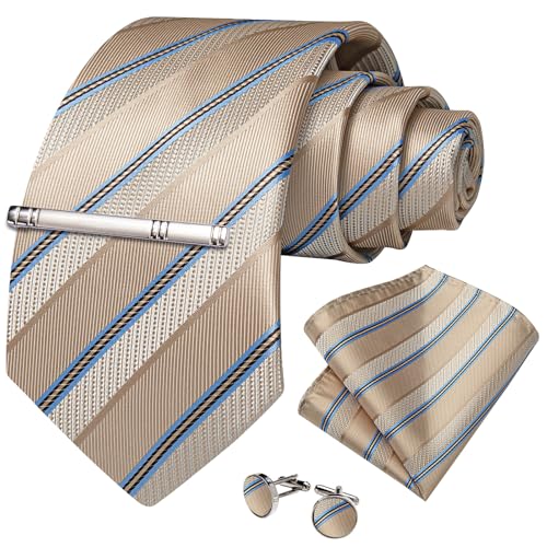 Image of DiBanGu Mens Striped Tie Silk Woven Necktie and Pocket Square Cufflinks Tie Clip Set Wedding Business Formal Gift Tie for Men
