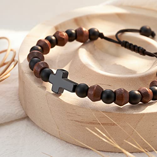 Lanqueen Wooden Beads Cross Bracelet for Baptism/Communion/Easter/Son/Grandson Bracelet Gifts for Little Boys 6