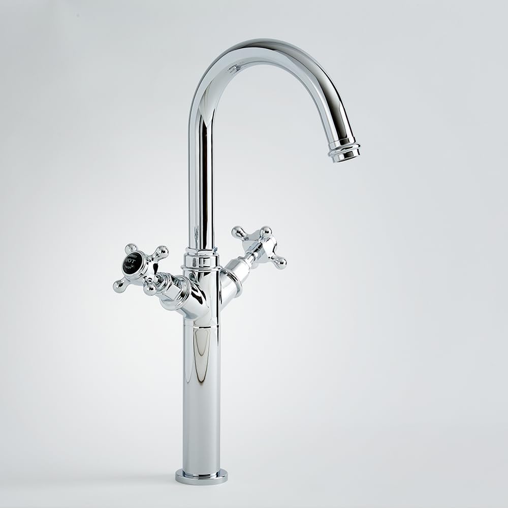MILANO High Rise Bathroom Basin Mixer Tap Crosshead Handles Chrome Black