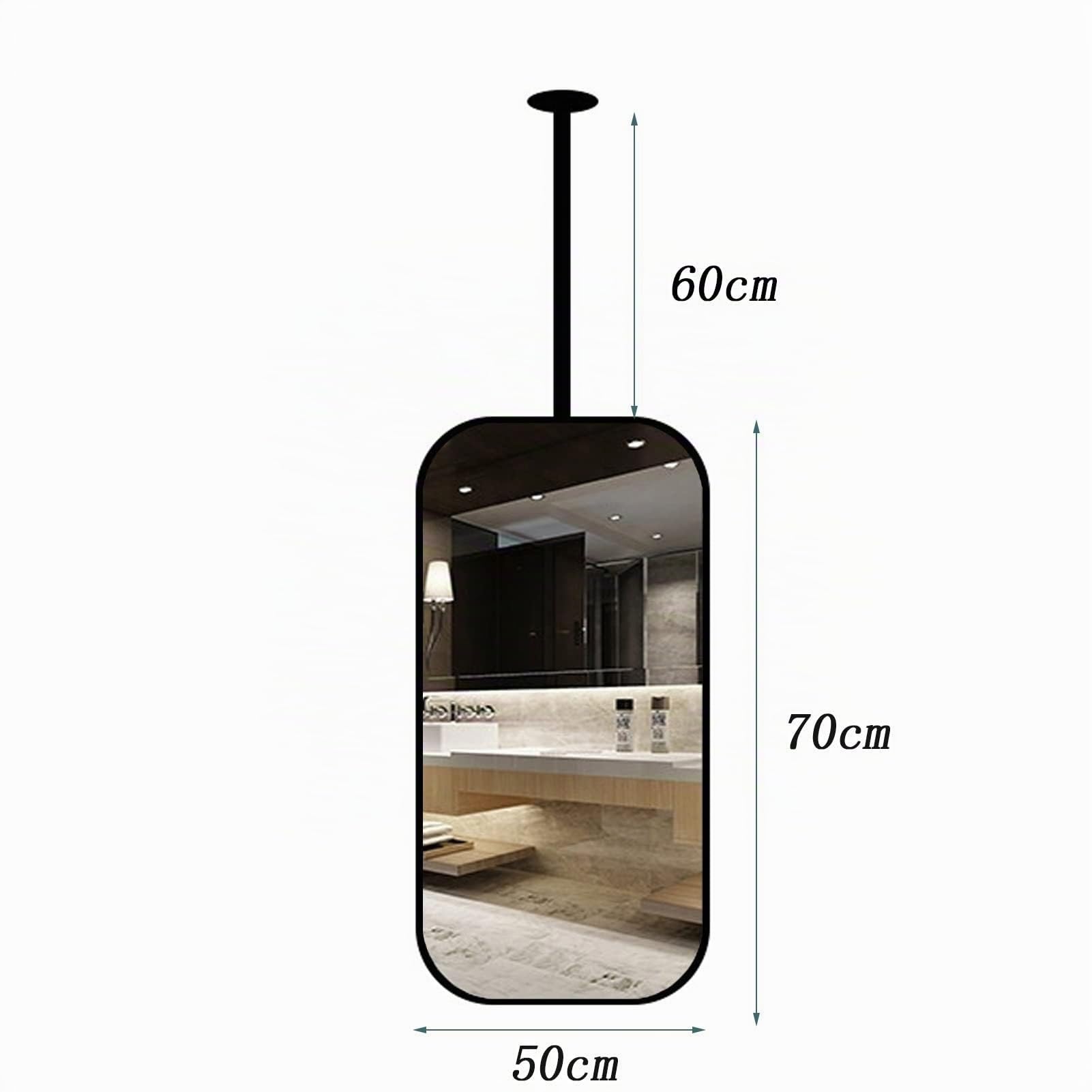Espejo Rectangular Nórdico Techo Montado Colgante Negro Sala de Baño y Estar (Size: 50cmx70cm)