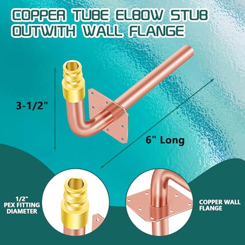 Image of Boltigen 5PCS PEX Expansion, Cooper 1 /2 inch Pex Copper Stub Out With Wall Flange, F1960 (3 1 /2 inch x 6 inch Length)