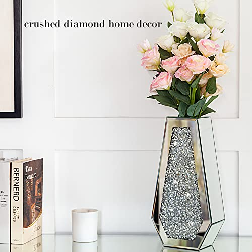 Crushed Diamond Mirrored Flower Vase Large Glass Vase Modern Crystal Decorative Mirror Vases Stunning Luxury Tall Floor Vase for Centerpieces Flowers Home Decor, Silver, 14" H. Can’t Hold Water. - Image 5