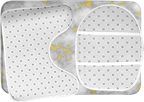 Badezimmerteppich-Set, 3-teilig, Trendige Marmor-Gold-Textur, elegant, waschbar, rutschfest, mit Rückenpolster, Konturteppich und Toilettendeckelbezug – Bild 6