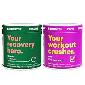 EBOOST POW Pre-Workout and Rescue BCAA Tub Bundle – Pre and Post Workout Supplement Powder for Performance, Joint Mobility, Support Recovery and Energy – Non-GMO, Gluten-Free, No Creatine