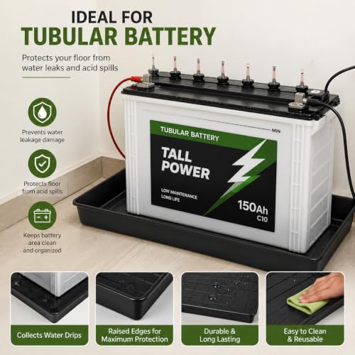 Image of Set of 2 Heavy Duty Plastic Utility Trays for Tubular Battery, Plant Pots, Seedlings & Nursery | Drip Water Collection, Gardening & Soil Mixing | Black Colour (2 Set Tray)