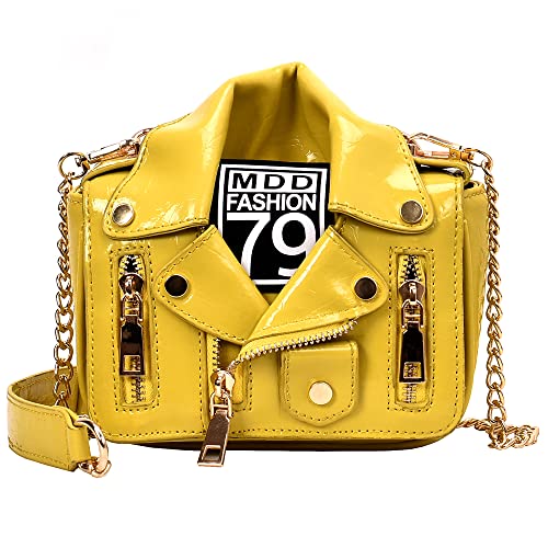 Women Crossbody Bags Chain Shoulder Jacket Bags Motorcycle Messenger Bag Leather Handbags for Girls Purse (Yellow)