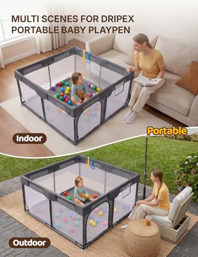 Dripex Baby Playpen, 47"x47" Small Playpen for Babies, Enhanced Safety Baby Play Yard for Indoor & Outdoor, Infant Play Pen with Soft Breathable Visible Mesh, Anti-Fall Design & Easy Setup, Dark Grey — view 2