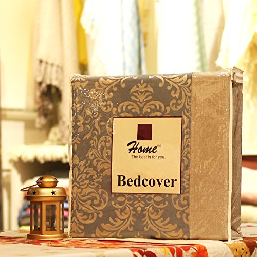 Image of Cotton Jacquard Self Design /Woven Damask Bedsheet With 2 Pillow Cases (18X27 Inches, Blue And Gold, Double, King), 275 TC