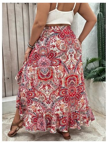 Women's Plus Size Graphic Boho Midi Skirts Ruffle Asymmetrical Flowy Beach Vacation Skirt2