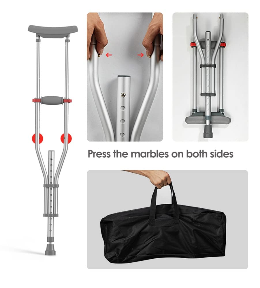 2 muletas plegables para las axilas, bastones ajustables con almohadillas suaves para las axilas y empuñadura ergonómica, para niños, jóvenes y adultos de 140 a 195 cm de altura, carga de 230 kg/507