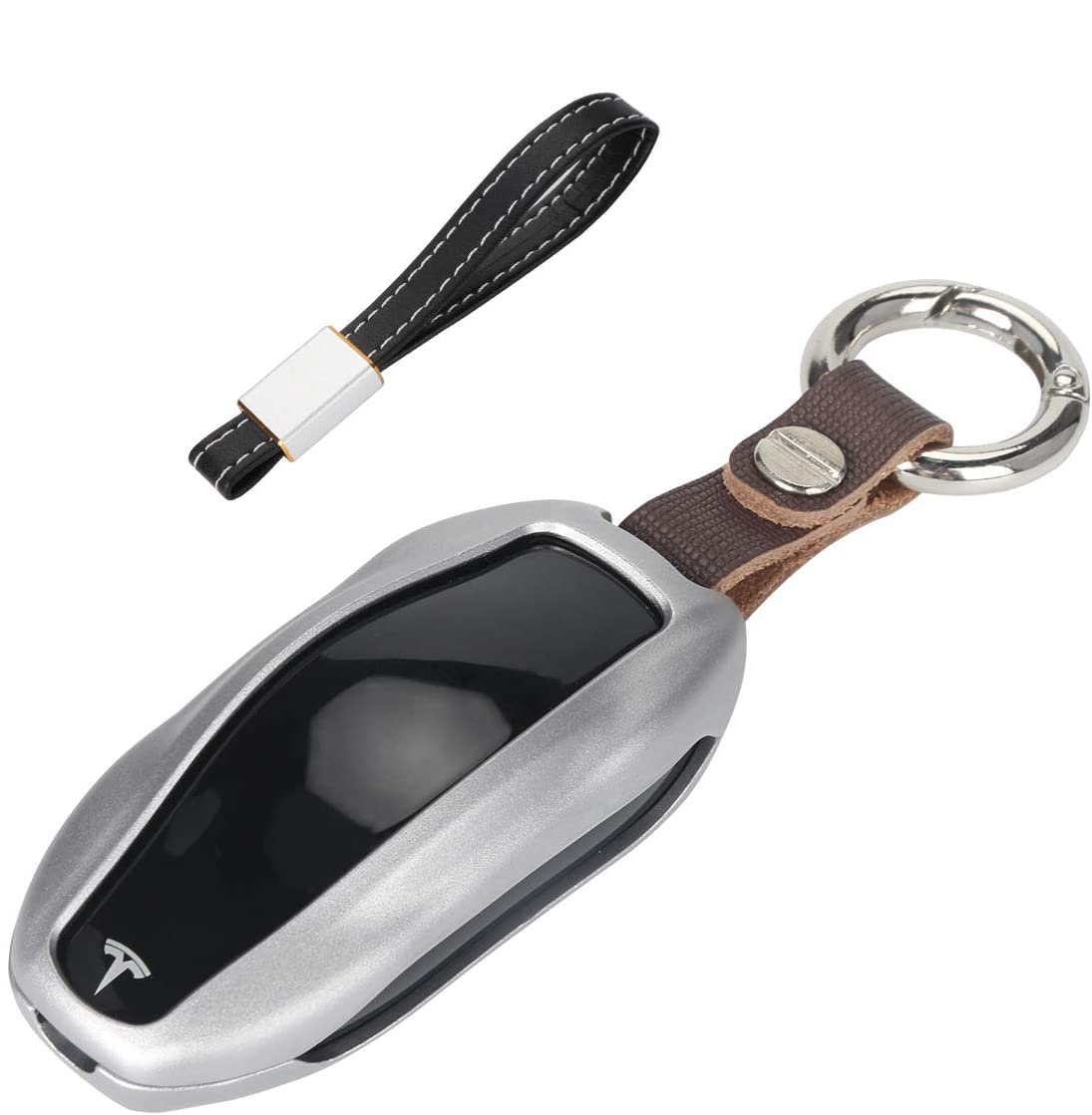 AziPro Tesla Key Fob Cover Case, Alumium Hard Keyless Remote Flip Key Protection Case Shell Cover Key Chain for Men Women (Model S & Model 3, Silver)