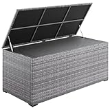 STEELSØN Serion Gartenbox 615 L – XXL Truhe für Gartenauflagen & Kissen wetterfest – Outdoor Box aus Polyrattan für Garten/Balkon/Terrasse – Auflagenbox Grau mit klappbarem Deckel 155x73x61 cm
