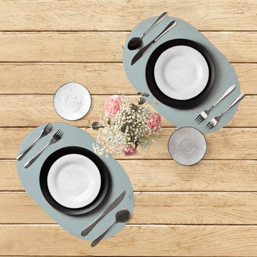 AGYO Set 6 Tovagliette Ovali Intrecciate 44 × 29,5 cm – Placemat in PP Blu Oceano, Antiscivolo, Lavabili, Arrotolabili – Decorazione Elegante per Tavola, Cucina e Outdoor - immagine 5