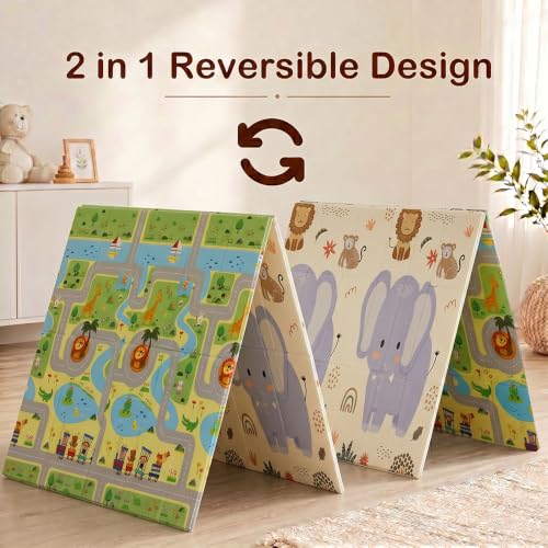 Image of StarAndDaisy Baby Play Mat for 0 to 2 Years, 6mm Thick Foldable XPE Baby Mats for Floor, Reversible Cushioned Mat for Kids Playing, Lightweight & Portable Playmat, 149 x 178 cm