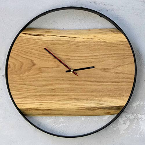 holz4home Wanduhr„Polished“aus massiver, polierter Eiche mit Bandstahl | Maße: Ø 43 x 4 cm | Handgefertigtes und Exklusives Unikat | Optimal für Wohnzimmer, Küche, Büro, Flur usw. im Vintage Stil Cover