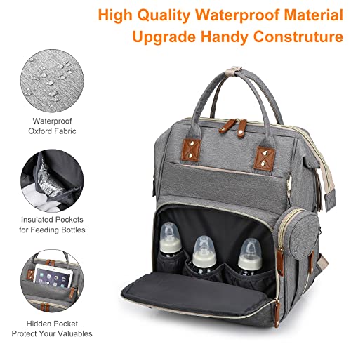 Image of Diaper Bag with Changing Station, Baby Backpack with Foldable Changing Pad | Waterproof Large Backpack for Mom & Dad, USB Charging Port,Baby Shower Gifts for Mom Dad Girl Boy, Baby Registry Search,Grey