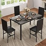 Hooseng Dining Table Set for 4, Modern Kitchen Table Chairs Set of 4, Faux Marble Dining Room Table Set with 4 PU Leather Chairs, 5 Piece Dining Table Set for Small Space, Apartment, Dinette, Black - Image 3