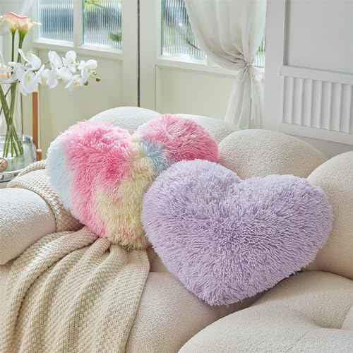 MOOWOO Flauschiges Herzkissen, Kunstfell-Überwurfkissen, Sherpa-Plüsch, flauschig, niedlich, weich, Valentinstag, Erntedankfest, Weihnachten, dekorativ für Zuhause, Bett, Couch, Herzform