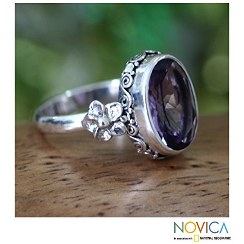 NOVICA-Artisan-Handmade-Amethyst-Solitaire-Ring-Floral-Sterling-Silver-Purple-Single-Stone-Indonesia-Mauve-Mist-Birthstone-crownbezel-06-in-L-x-04-in-W-x-02-in-H-Band-Width-3-mm-W