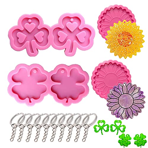 Moldes de silicona para llaveros molde de silicona de trébol de margaritas molde de resina epoxi para llaveros con 10 llaveros para moldes de fundición decoración moldes de resina bricolaje Cover