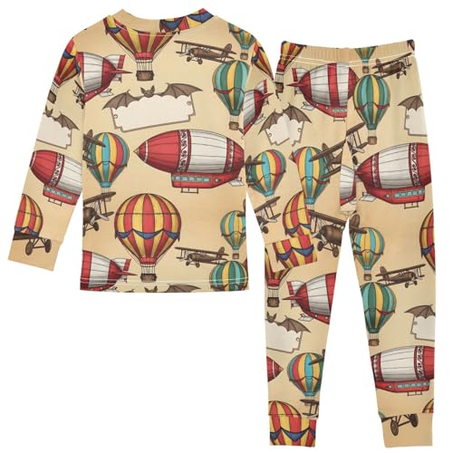 Pajama Sets Long Sleeve Airships Balloons and Bats Flying Soft Comfy Sleepwear 2 Piece PJS 3-8T3