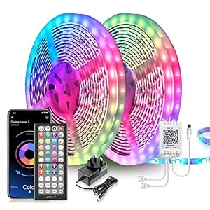 Mexllex LED Strip Lights 30m (2 Rolls of 15m) Ultra-Long LED Lights Strip Music Sync, App Control with Remote, LED RGB…