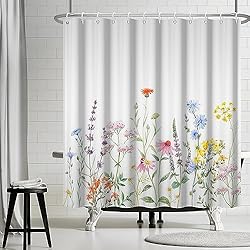 Cortinas De Baño Primavera Ttincceer Cortina de Ducha de Flores, Cortina de baño Impermeable de Flores Silvestres Coloridas, Conjunto de Cortina de Ducha de Plantas de Primavera, Cortina de baño Resistente al Moho 180x180cm
