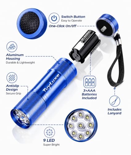 LED Mini Flashlights 6 Pack, 9-LED Small Flashlight with Lanyard, Assorted Color Aluminum Pocket Flashlight, AAA Battery Powered Handheld Lights for Kids, Camping, Home Emergencies, Night Reading - image 5