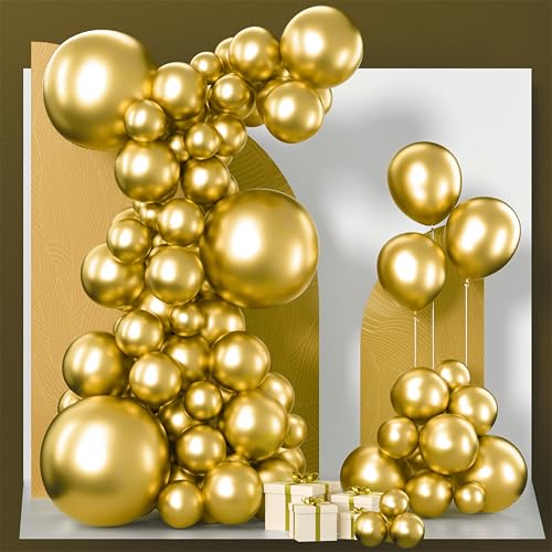 Image of PartyWoo Gold Balloons 100pcs Different Sizes of 18 12 10 5 Inch Gold Balloon Arch Kit Garland for Birthday Wedding Anniversary Baby Shower Graduation Retirement Casino Party Decorations Gold-G101