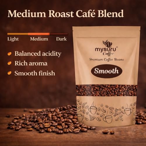 Image of Mysuru Coffee Premium Whole Roasted Beans [750g - SMOOTH] Pure Arabica - 80% | Robusta - 20% Cafe Blend Medium Roast Fresh Single Origin Coffee