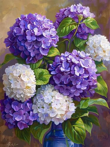 Kit point de croix débutant broderie motif hortensia décoration 50x70
