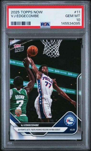 2025 Graded Psa Gem Mint 10 VJ Edgecombe 76ers Debut Record Basketball Rookie Card #11 Historic 34-Point Game.