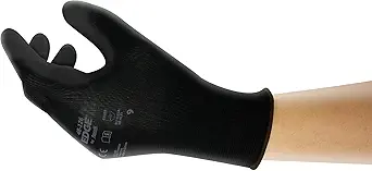 Ansell EDGE 48-126 Abrasion-Resistant Polyester Nitrile Industrial Gloves w/Knitted Liner for Auto, Machinery - Black