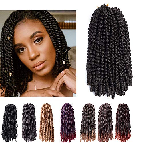 10 Inch Spring Twist Hair 7 Packs Bomb Twist Crochet Hair For Black Women Ombre Low Temperature Kanekalon Spring Twist Braiding Hair Extensions (10 Inch, 4#)