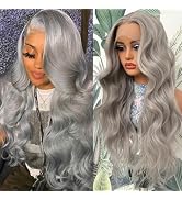 Lovestory 13X4 Silver Gray Long Wavy Synthetic Lace Front Wig For Women Free Part Loose Curly Gre...