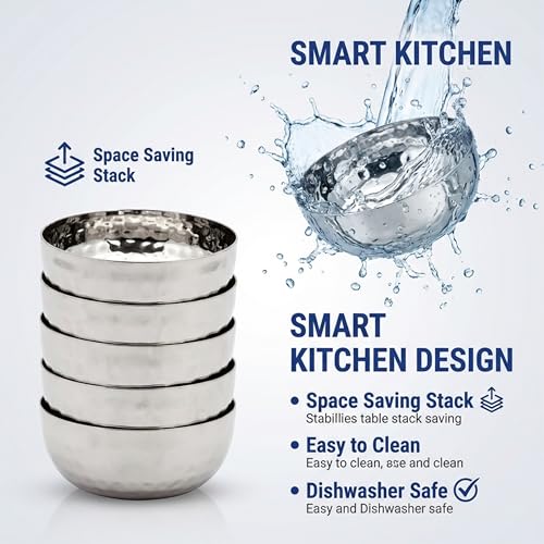 Image of Sharda Metals Hammered Stainless Steel Side Dish Plates Set of 2 for Rice, Snacks, Halwa, Poha, & Dessert, Small Breakfast Mathar Plate - 4.5 Inch Dia