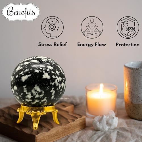 Image of Certified Black & White Tourmaline Crystal Ball for Meditation - Premium Crystal Vastu Items for Home and Feng Shui Items for Good Luck - Ideal for Pooja Supplies and Spiritual Practices (1.5 inch Inch)