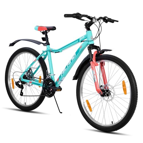 HILAND - Bicicleta de montaña para mujer, 27,5 pulgadas, cuadro bajo de aluminio, 18 velocidades, frenos de disco, gomas antideslizantes, con guardabarros, para ciclismo urbano y estriado (azul)