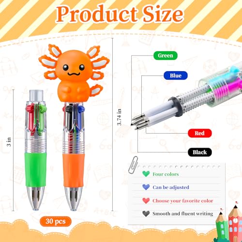 Image of CZWZ 30Pcs Mini Multicolor Pens in One 4-in-1 Cute Pens Bulk, Ballpoint Pen for Birthdays and Parties, Fun Gifts Assorted Ink Kawaii Pen(Axolotl)