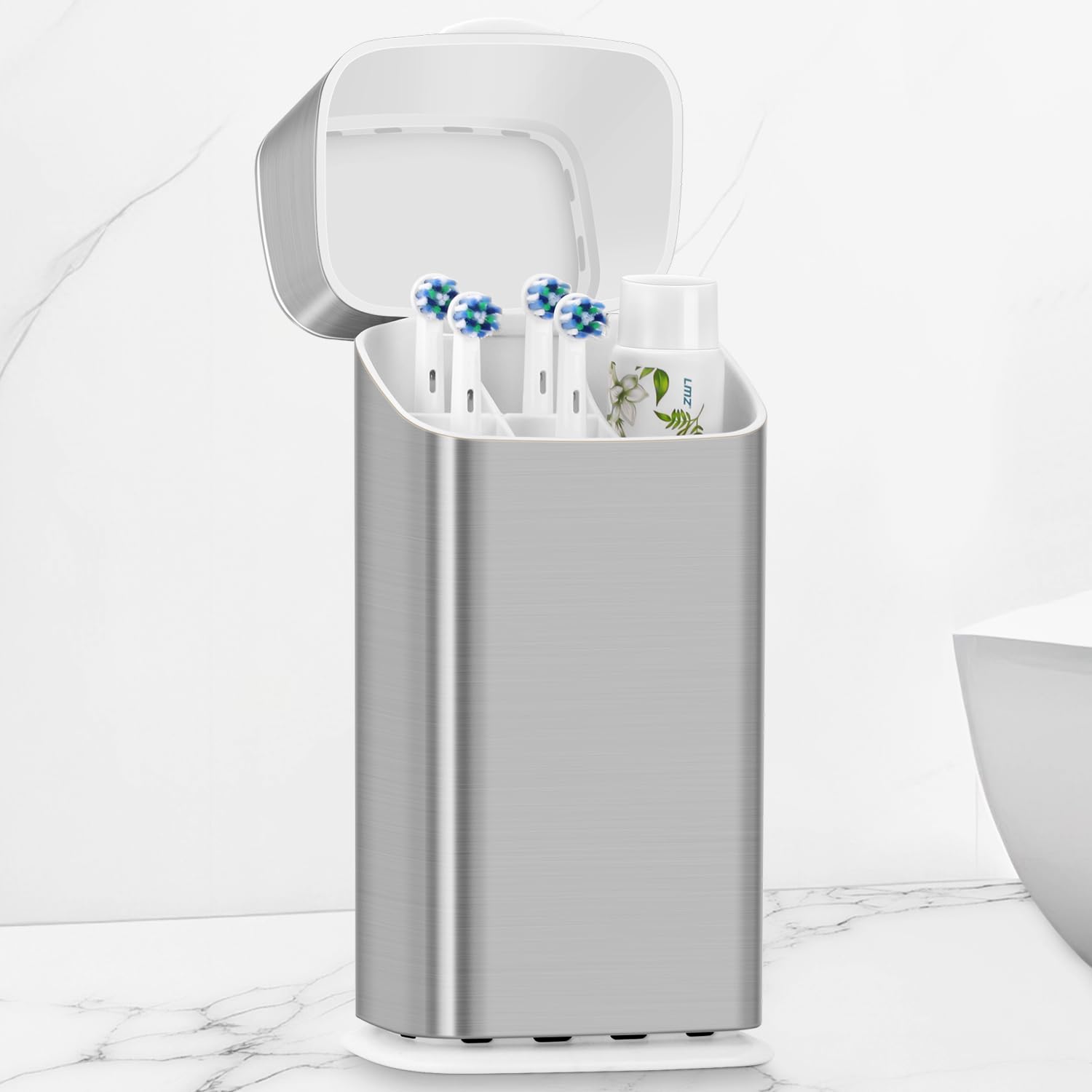 GFWARE Soporte para cepillo de dientes eléctrico con tapa, soporte para cepillo de dientes a prueba de polvo para baño, pasta de dientes cubierta y soporte para cepillo de dientes con drenaje