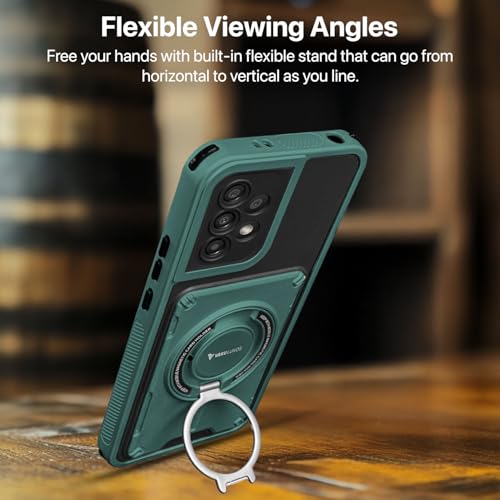 Image of Vaku Luxos Axion Armor Military Grade TPU Back Cover Case for Samsung Galaxy A53 5G with Magnetic Ring Holder Kickstand Camera Screen Protector- Green
